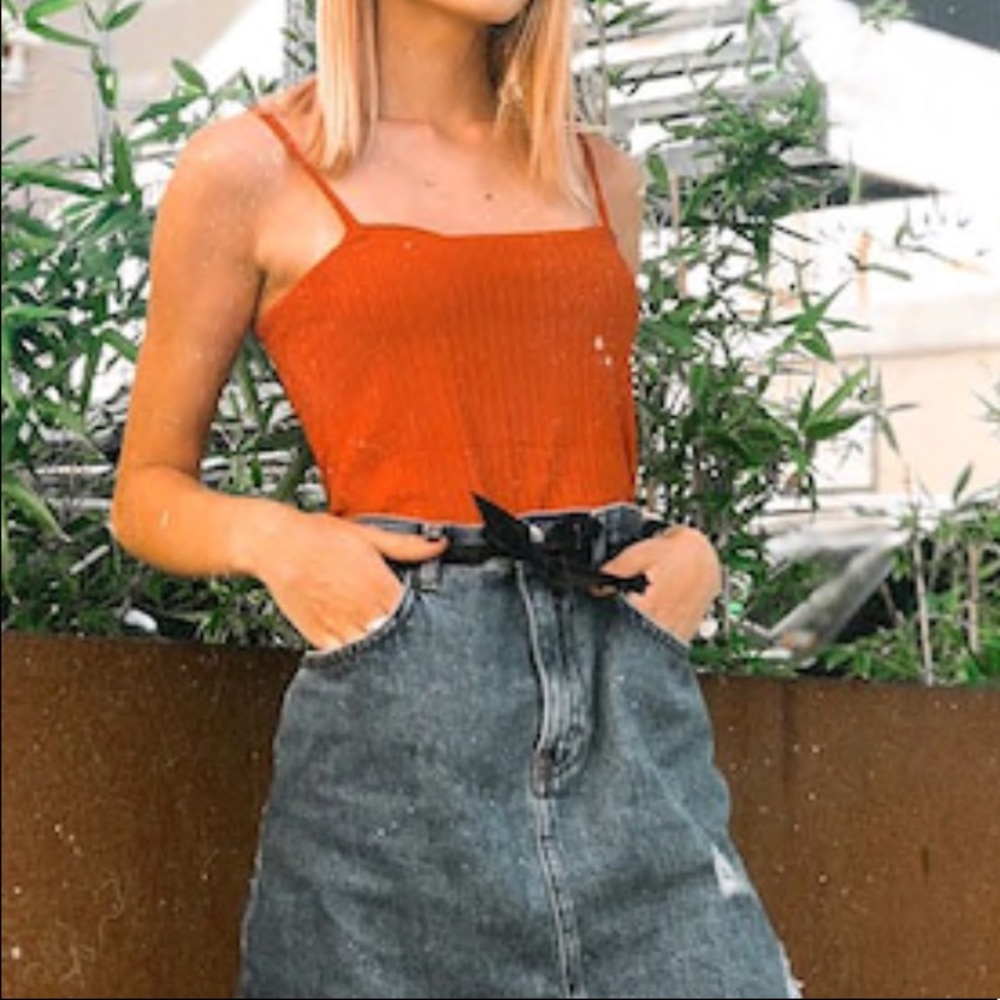 Square Neck Ribbed Crop Top